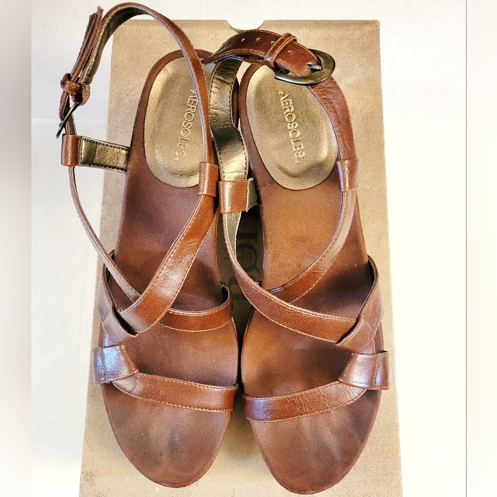 Aerosoles leather strappy wedge sandals